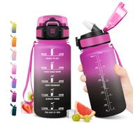 JAPORIA Gourde avec Paille 500ml, Bouteille d'eau avec Marqueur de Temps, Gourde sans BPA, Étanche et Réutilisable, pour Bureau, Vélo, l'école, Randonnée, Sport