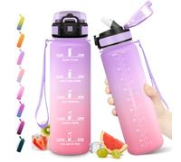 JAPORIA Gourde Sport 1L, Bouteille Motivation avec Paille, Bouteille d'eau Anti Fuite, Reutilisable, pour l'École, Vélo, Bureau, Extérieur, Fitness