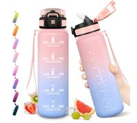 JAPORIA Gourde Sport 1L, Gourde Motivation avec Paille, Bouteille d'eau Marqueur de Temps, Étanche et Réutilisable, pour l'École, Bureau, Randonnée, Extérieur