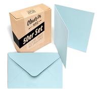 Japun - Lot de 50 cartes pliantes et enveloppes, A6 / C6, bleu clair | Carte pliée vierge format A6, papier 230 g/m² carte double à écrire et imprimer, enveloppe C6, papier 120 g/m², sans fenêtre