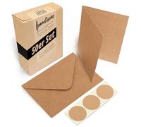 Japun - Lot de 50 cartes pliantes et enveloppes A6 / C6 papier kraft marron | Carte pliée vierge format A6, papier 250 g/m² carte double à écrire et imprimer, enveloppe C6, papier 150 g/m², sans fenêtre