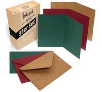 Japun - Lot de 51 cartes pliantes et enveloppes, A6 / C6, marron-rouge-vert | Carte pliée vierge format A6, papier 230 g/m² carte double à écrire et imprimer, enveloppe C6, papier 120 g/m², sans fenêtre