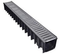 Jardibric - Caniveau Drainage A15 1 m - Grille Acier Galvanisé - 118x118 mm | Corps en polypropylène pour collecter les eaux de pluie sur vos zones piétonnes.