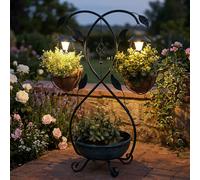 Support pour plante pot de fleur solaire lampe d'extérieur décoration de jardin lumière d'extérieur, conception de vrilles de fleurs, acier, argent, gris, H 80 cm
