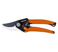 Fiskars Sécateur à Lame Franche pour Branches fraîches, Revêtement anti-adhésif, Poignées SoftGrip antidérapantes, Lames en acier de qualité supérieure, Noir/Orange, 1001340