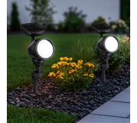 Lampe d'extérieur, lampe solaire, lampe solaire, lampe à brancher, lampe de jardin, piquet de sol IP44, batterie rechargeable, spot mobile, noir, 1x LED blanc chaud, LxH 8,5x17cm, lot de 2