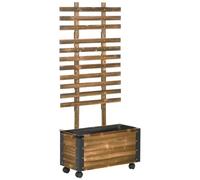 Jardin surélevé - Bac de plantation avec treillis grimpant - 4 roulettes - Bois massif traité - 65 x 31 x 147 cm - Noir et marron
