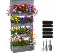 Jardin surélevé vertical Relaxdays, en bois, dimensions : 180 x 80 x 48 cm, jardinière surélevée à 5 bacs, jardinière à étages pour balcon ou terrasse, avec toile de paillage et accessoires, gris