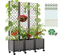 Jardin vertical avec treillis, jardinière avec support pour plantes grimpantes et roulettes, 3 jardinières d'extérieur avec roulettes et pare-vue, jardinière d'arrosage automatique, bac à fleurs pour 