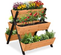 Jardin vertical Relaxdays, en bois, H x l x P : 82 x 75 x 90 cm, jardinière surélevée à 5 bacs, jardinière à étages pour balcon ou terrasse, orange/noir