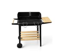 JARDIN202 - Barbecue Rectangulaire au Charbon avec Grille Cromée Arizona | Roues pour Transport | Plateau en Bois | Grill Extérieur | (Noir)