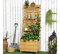 Jardinage : jardinière surélevée avec treillis et 3 étagères, en bois massif, résistante aux intempéries et au gel, marron, 63 x 39 x 160 cm, bac à fleurs avec support pour plantes grimpantes