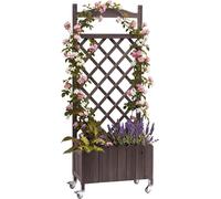 Jardinère en bois - Jardinière avec support pour plantes grimpantes - Pour l'extérieur - Avec treillis et roulettes
