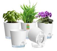Jardiniera auto-arrosable, lot de 5, diamètre 15 cm, blanche, en plastique, avec indicateur de niveau d'eau