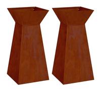 Jardinière à Pilier 2 Pièces Rouillé 35 x 35 x 73 cm Acier Patiné | Pot de fleurs haut, design minimaliste, acier patiné, intérieur extérieur, patio, balcon, jardin, assemblage facile