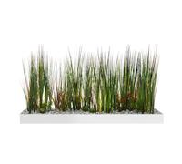 Jardinière artificielle basse - Composition florale en herbes - L 100 cm - Blanc