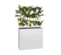 Jardinière artificielle haute sur roulettes - Composition florale en bambous - Blanc