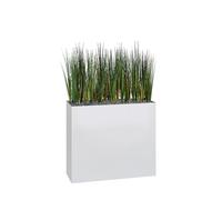 Jardinière artificielle haute sur roulettes - Composition florale en herbes - Blanc