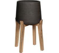 Jardinière artisanale de haute qualité sur pieds en bois - Pot noir M (23 cm de diamètre, 34,5 cm de hauteur)