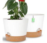Jardinière auto-arrosante pour grandes plantes d'intérieur - jardinière de fleurs avec trou de drainage et réservoir - pot en plastique blanc pour plantes succulentes - idée cadeau.