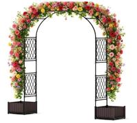Jardinière avec arche de jardin pour plantes grimpantes-Arche Dôme Paravent avec Bac de Plantation, Fer + PE, 200x40x220 cm