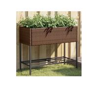 vidaXL Bac à plantes avec étagère Marron Poly rotin