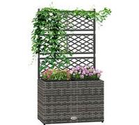 Outsunny Jardinière pour plantes avec treillis 2 bacs 22 L 57×30×107 cm résine tressée et acier gris