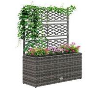 Outsunny Jardiniššre pour plantes avec treillis 3 pots bacs š€ plante jardiniššre 33L jardin balcon patio terrasse extšŠrieur en ršŠsine tressšŠe et acier 84 x 30 x 107 cm gris noir