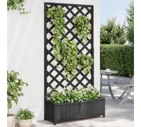 Jardinière avec treillis en bois massif noir, idéale pour les plantes grimpantes, pour l'intérieur comme pour l'extérieur (jardin et terrasse)