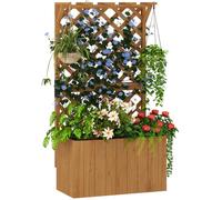 Jardinière avec treillis grimpant - Jardinière en bois - Orifices de drainage - Revêtement intérieur - 64 x 33 x 122 cm