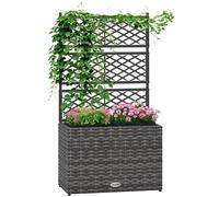 Jardinière avec treillis grimpant - Pot de fleurs - 3 compartiments pour plantes - 22 litres - Résine et acier galvanisé - Gris clair