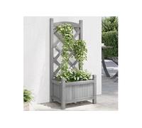 vidaXL Jardinière avec Treillis, Lit Surélevé, Bac à Fleurs, Pot de Plantes, Boîte à Fleurs Jardin Patio Terrasse, Gris Bois Massif de Sapin