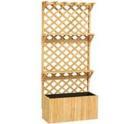 Outsunny Jardiniššre avec treillis lit suršŠlevšŠ de jardin potager sur pied en bois avec šŠtagššres, trous de drainage et doublure, bac š€ fleurs pot de plantes pour balcon terrasse patio, naturel