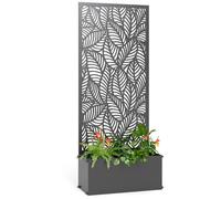 Outsunny Jardinière avec Treillis Motif Feuille 45x21,5x110cm Noir | Brise-vue Pare-vue, Bac à Fleurs, Lit Surélevé, pour Plantes Grimpantes, Légumes, Fleurs, Intérieur et Extérieur, Métal