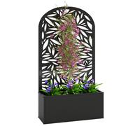 Jardinière avec treillis - Outsunny - brise-vue découpé en feuilles - à fixer au mur ou au sol - cadre en métal - 61x23x113cm - noir