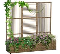 Jardinière avec treillis résistante aux intempéries, jardinière surélevée avec treillis en rotin PE et acier, couleur sable | 103 x 29 x 103 cm | 6 kg | revêtement par poudrage