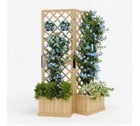 JARDINIERE-BAC A FLEUR-Jardinière en bois peint avec treillis,paravent d'intimité autoportant pour terrasse et balcon,bois naturel