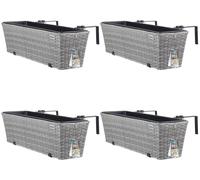 Jardinière bac à fleurs balcon - 60 x 20 x 19 cm - 11 litres - Polyrotin - Noir - Lot de 4 - Pour balcon et balustrade