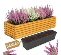 BOGATECO Jardinière en bois - Jardinière - Pot de fleurs - 64 x 20 x 14,5 cm - Pot à herbes pour la maison, le jardin, le balcon, la terrasse - Pot avec insert en plastique - Imperméabilisé - Marron