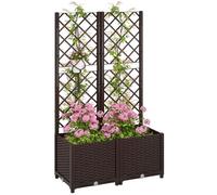 Outsunny Jardinière avec Treillis, lit surélevé de Jardin, jardinière extérieure avec 6 Trous de Drainage, réservoirs d'eau, bac à Fleurs pour Balcon terrasse Patio, 80 x 40 x 135 cm, Marron