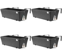 Jardinière balcon - Jardinière suspendue - 11 litres - Polyrotin - Noir - Lot de 4