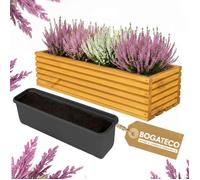 BOGATECO Jardinière en bois - Jardinière - 44 x 20 x 14,5 cm - Pot à herbes pour la maison, le jardin, le balcon, la terrasse - Pot avec insert en plastique - Imperméabilisé - Marron clair