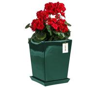 Jardinière - Botle - 29,5x34 Cm - Céramique Émaillée - Soucoupe Incluse - Vert Élégant Multicolore