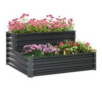 Outsunny Carré potager surélevé 2 étages acier galvanisé fond ouvert 120 x 101 x 58 cm gris foncé