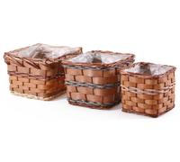 Jardinière carrée en osier et PVC, lot de 3, 31X31H21 cm