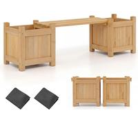 Jardinière COSTWAY avec banc de jardin, banc en bois avec 2 bacs à fleurs latéraux, banc 2 places en bois massif, banc d'extérieur, naturel (105 x 26,5 x 29,5 cm)