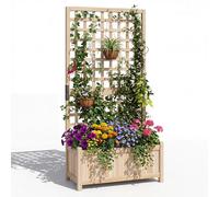 Jardinière COSTWAY avec treillis, bac à fleurs avec brise-vue, treillis et trous de drainage, jardinière en bois de sapin, jardinière surélevée, 76 x 32 x 143 cm, couleur naturelle