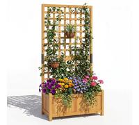 Jardinière COSTWAY avec treillis, bac à fleurs avec brise-vue, treillis et trous de drainage, jardinière en bois de sapin, jardinière surélevée, 76 x 32 x 143 cm, orange