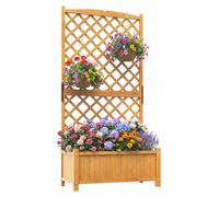 Jardinière COSTWAY avec treillis, brise-vue, support pour plantes grimpantes et trous de drainage, jardinière en bois de sapin, bac à fleurs surélevé avec support pour plantes grimpantes 90 x 45 x 180