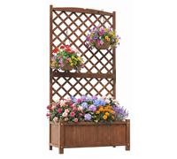 Jardinière COSTWAY avec treillis, brise-vue, treillis et trous de drainage, jardinière en bois de sapin, bac à fleurs surélevé avec support pour plantes grimpantes 90 x 45 x 180,5 cm, marron